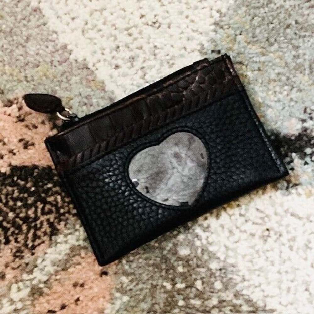Brighton Black Brown Vintage Credit Card ID Holder Heart Coin Purse Wallet